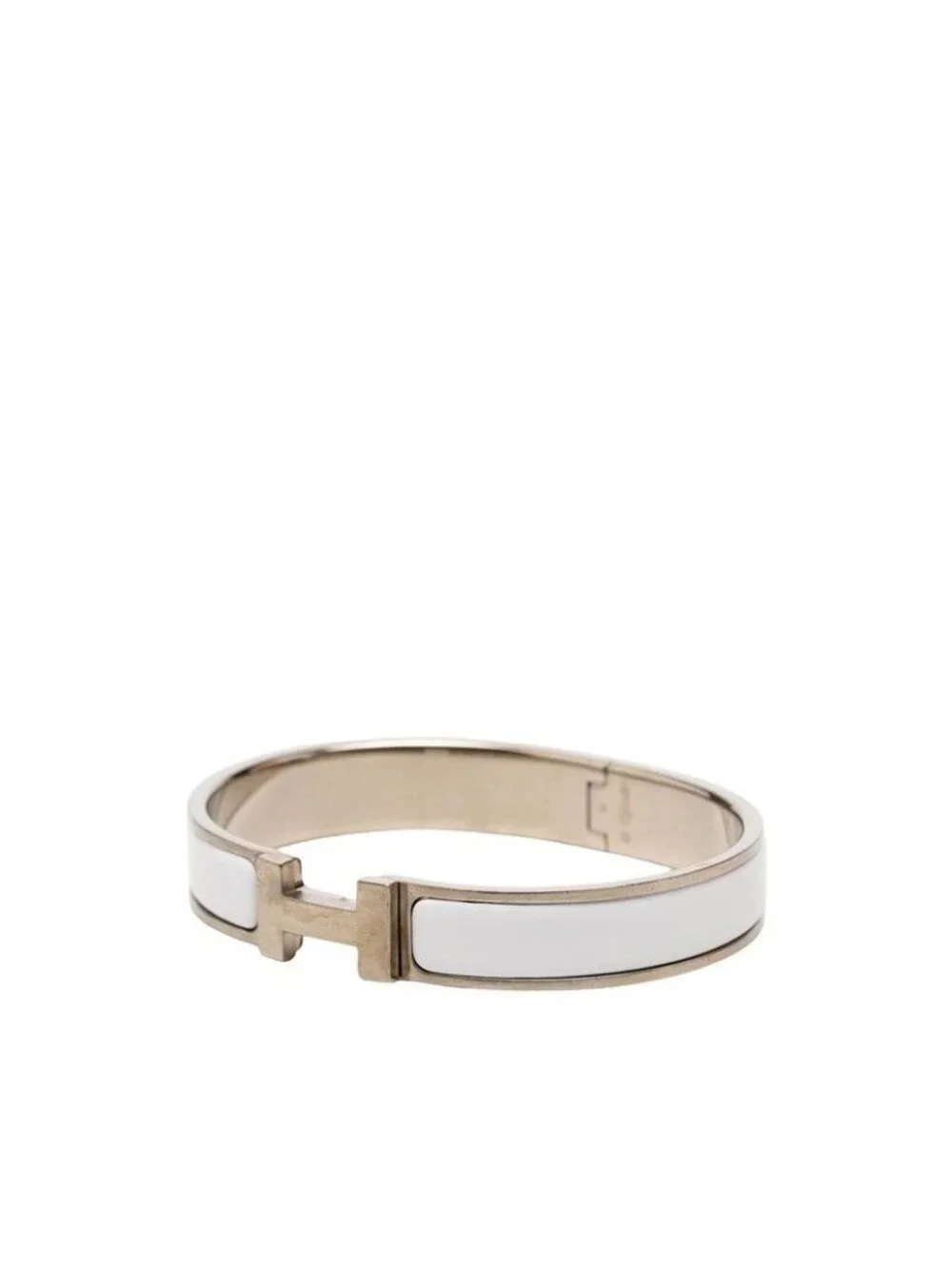 Hermes Click HH T5 XL Enamel Bracelet Silver White Metal